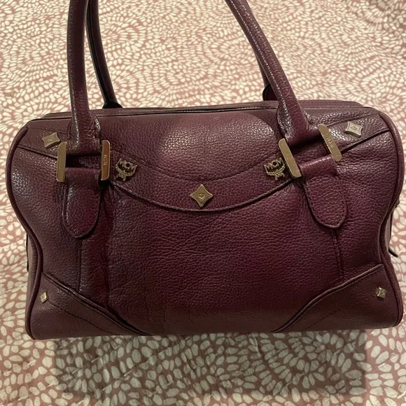 MCM Plum Leather Boston Bag Satchel with COA - Picture 1 of 11